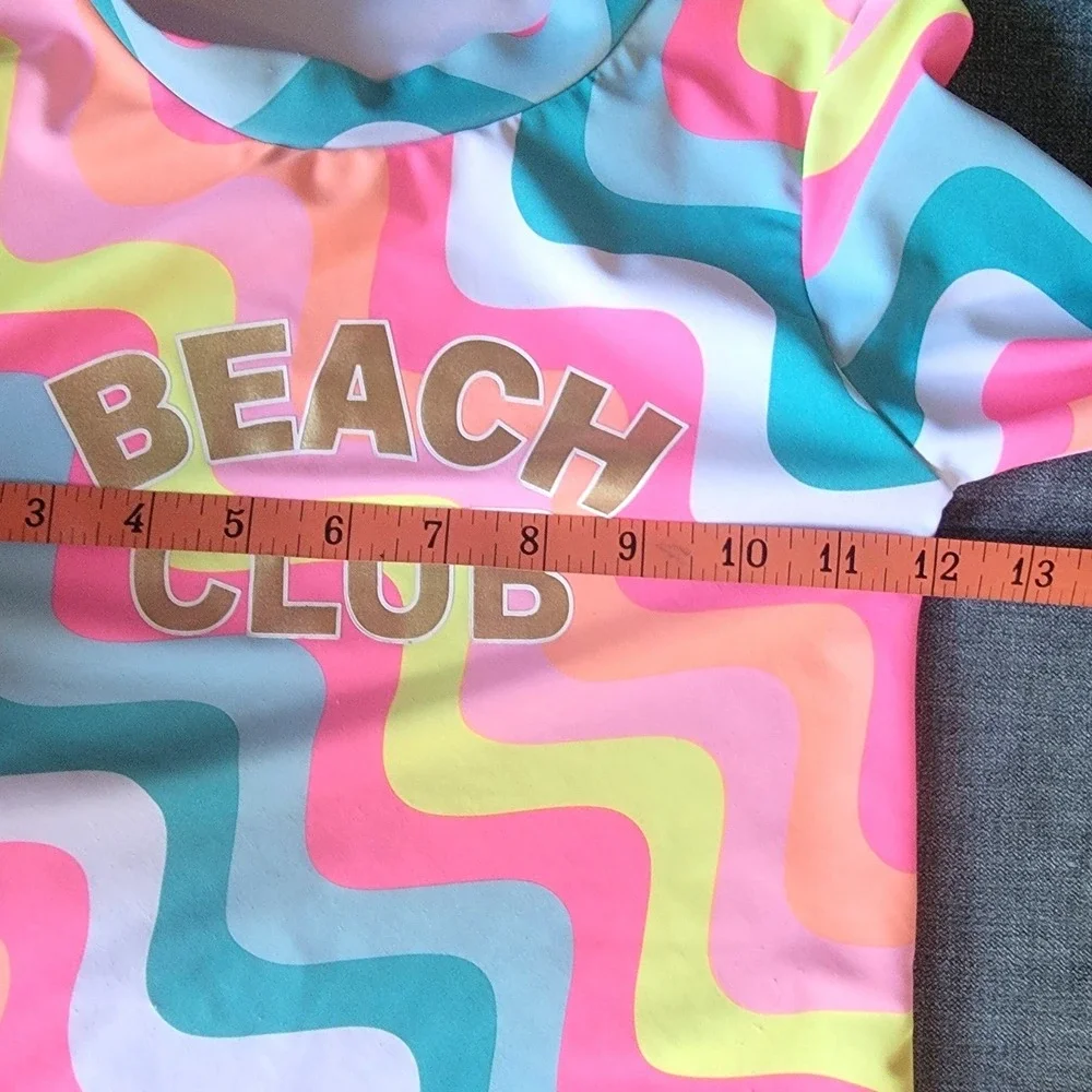 Betsey Johnson Rainbow Rash Guard Y M 10 Long Sleeve Beach Swim‎ Colorful Top